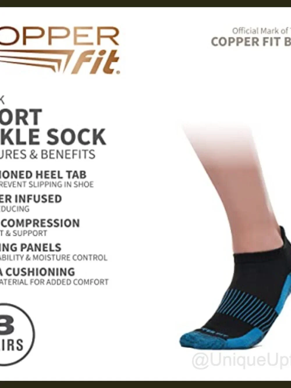 Copper-Infused Ankle Sport Socks 3 Pairs Cushioned Breathable Athletic